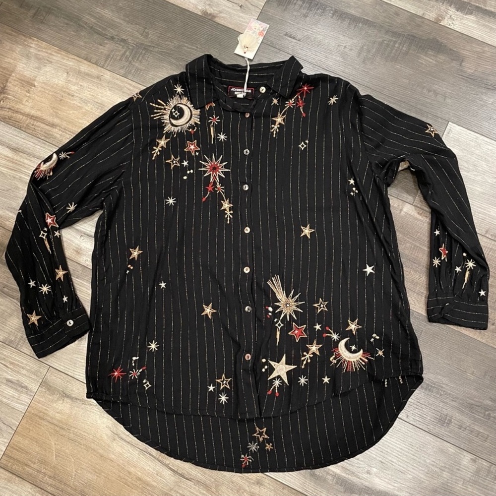 Johnny Was Telesto Oversized Shirt Celestial Stars Large